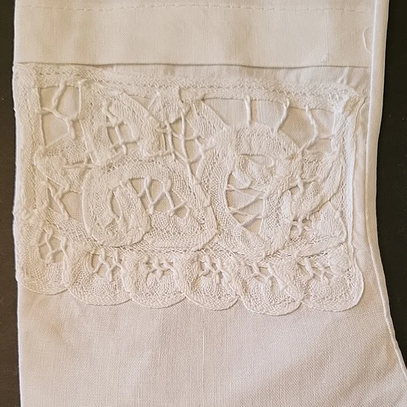 Elegant White Cotton Battenburg Christmas Stocking, Ready for Crafting! 12" - Picture 5 of 11